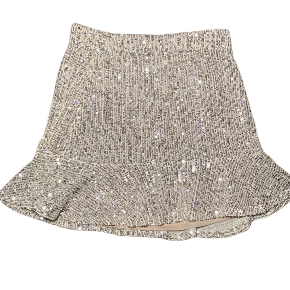 STEVE MADDEN silver sequin double lined flare skirt